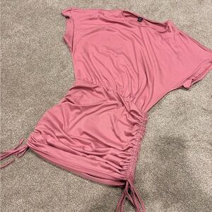 SHEIN Dusty Rose Ruched Side-Tie Tunic Top